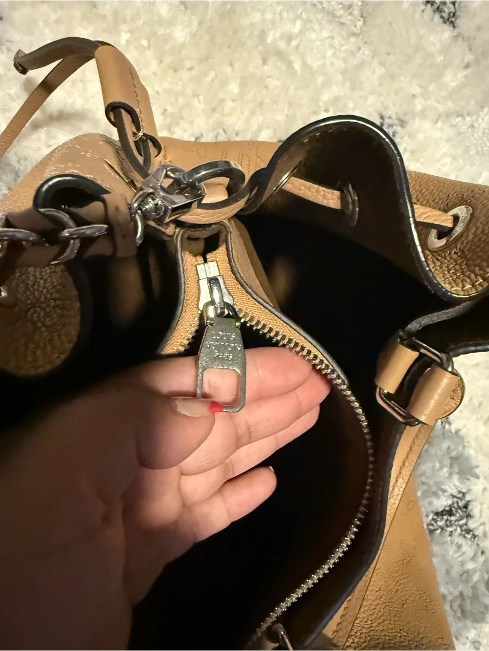 Louis Vuitton Tan Leather Bucket Tote with Silver Hardware